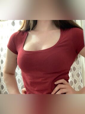 Ardene Short Sleeve Square Neck Tee - Deep Red